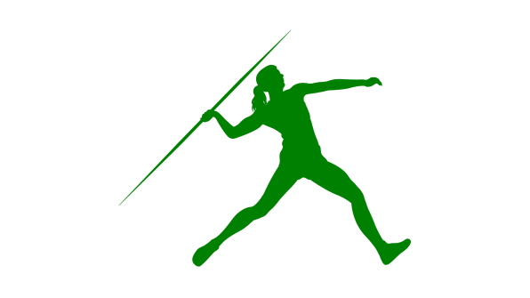 Grüne Grafik einer Frau, die einen Speer wirft