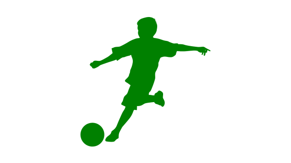 Grüne Grafik eines Kindes, was einen Ball schießt